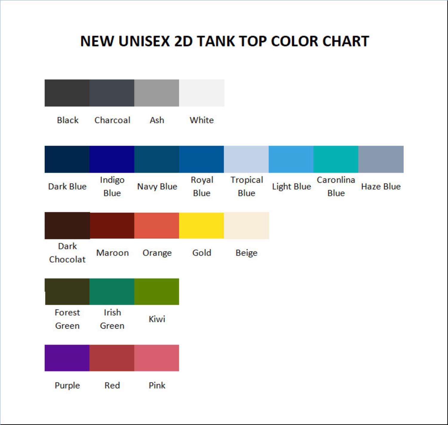 tank top color chart - Kenny Chesney Shop